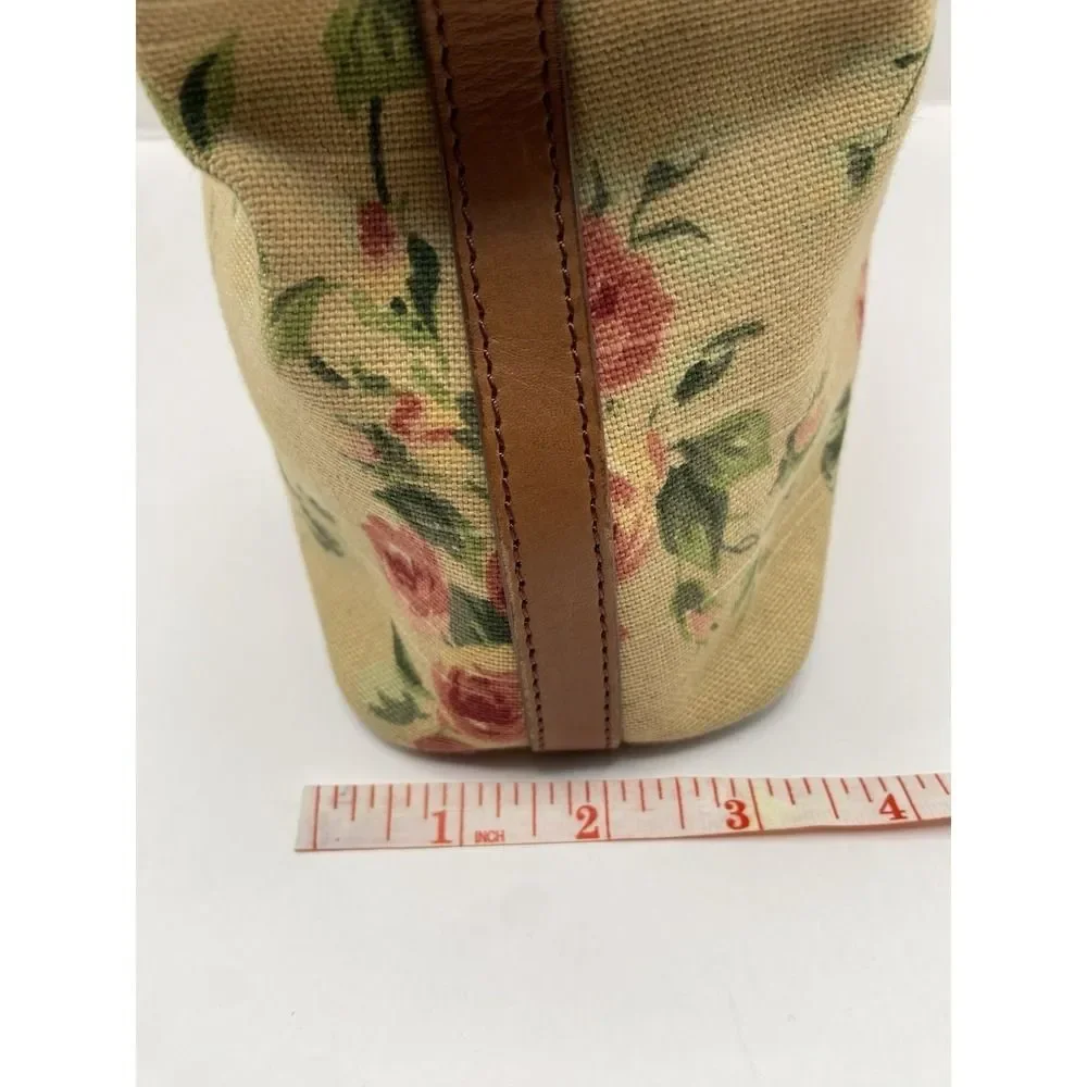 Fossil‎ Floral Canvas Top Handle Satchel Bag w/ Leather Trim & Strap